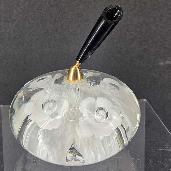 Vintage St Clair White Floral Pen Holder Heavy Glass Paperweight desk decor - Picture 1 of 3